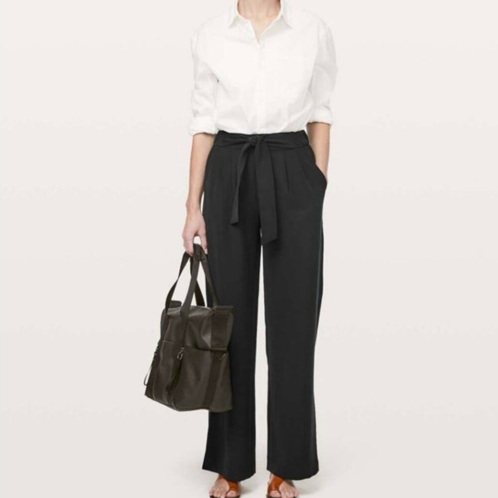Lululemon Noir Woven Black High Rise Wide Leg Travel Activewear Pants